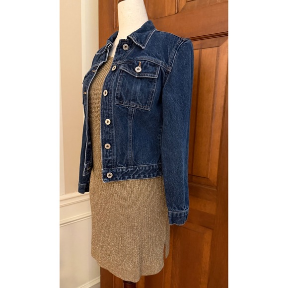 GUESS Jeans Cropped Denim Jacket Womens Small‎ Dark Wash Motorcycle Trucker Y2K - Picture 2 of 16